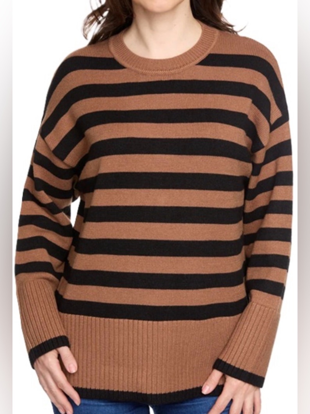 Philosophy Tan & Black Oversized Stripe Knit Sweater NWT Size S